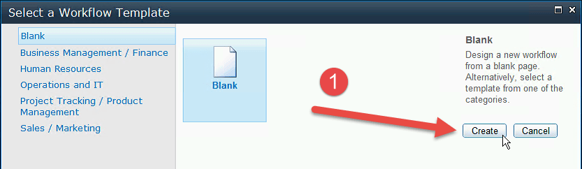 Select the default Blank page and click Create.