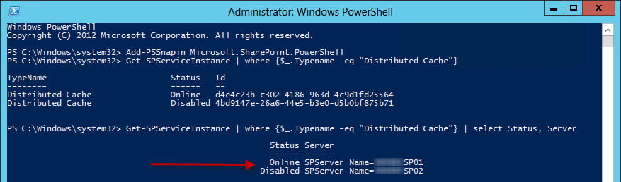 Checking with PowerShell, Distributed Cache exists, but is disabled.