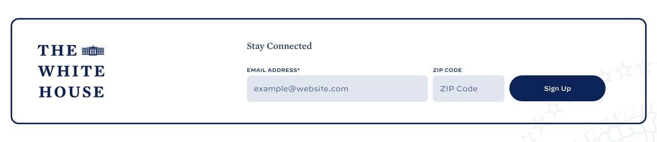 An example of a well-built light mode call to action (CTA) on the new White House website