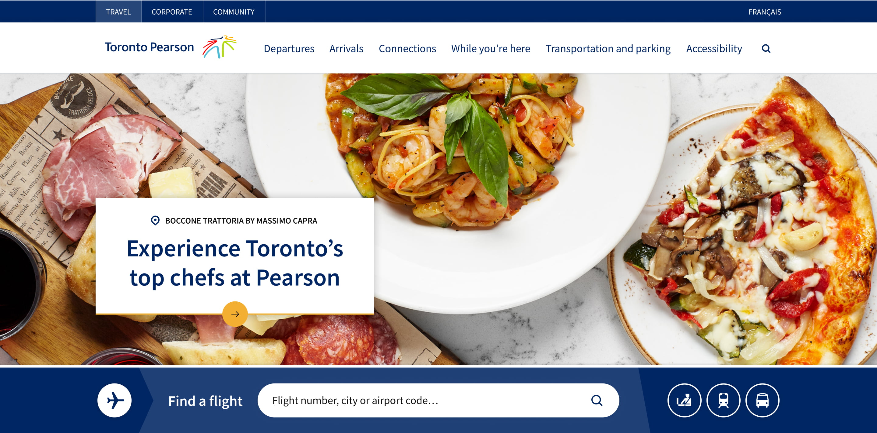 Screenshot of the masthead of Toronto Pearson's website
