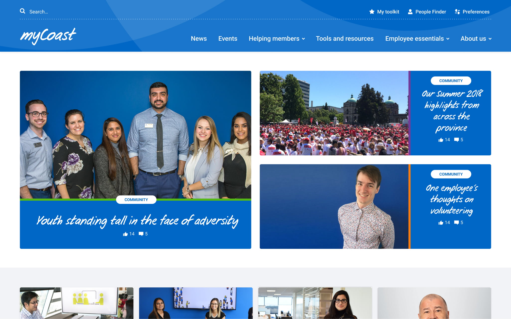 The homepage of myCoast on a laptop screen.