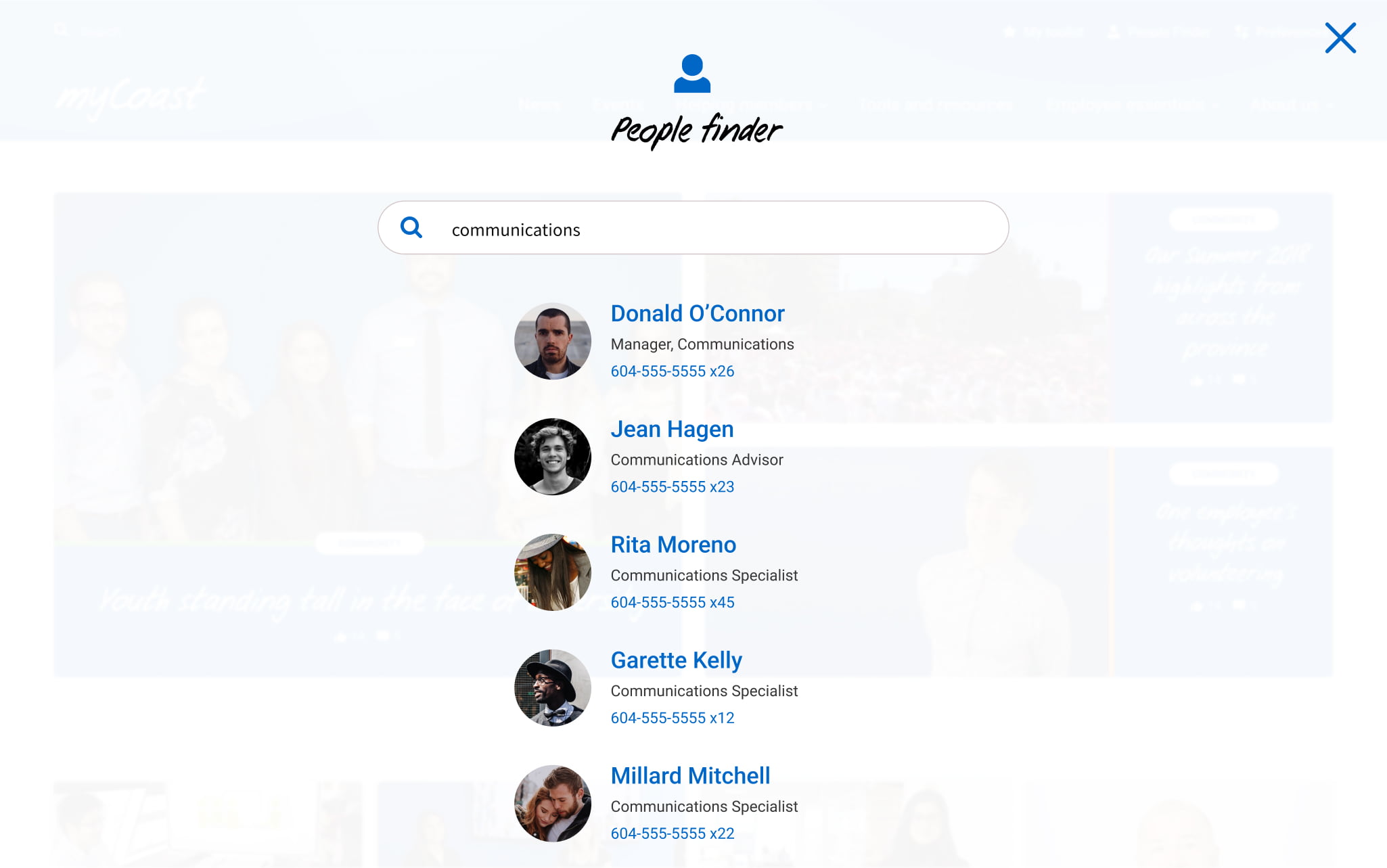 A screenshot of the people finder.