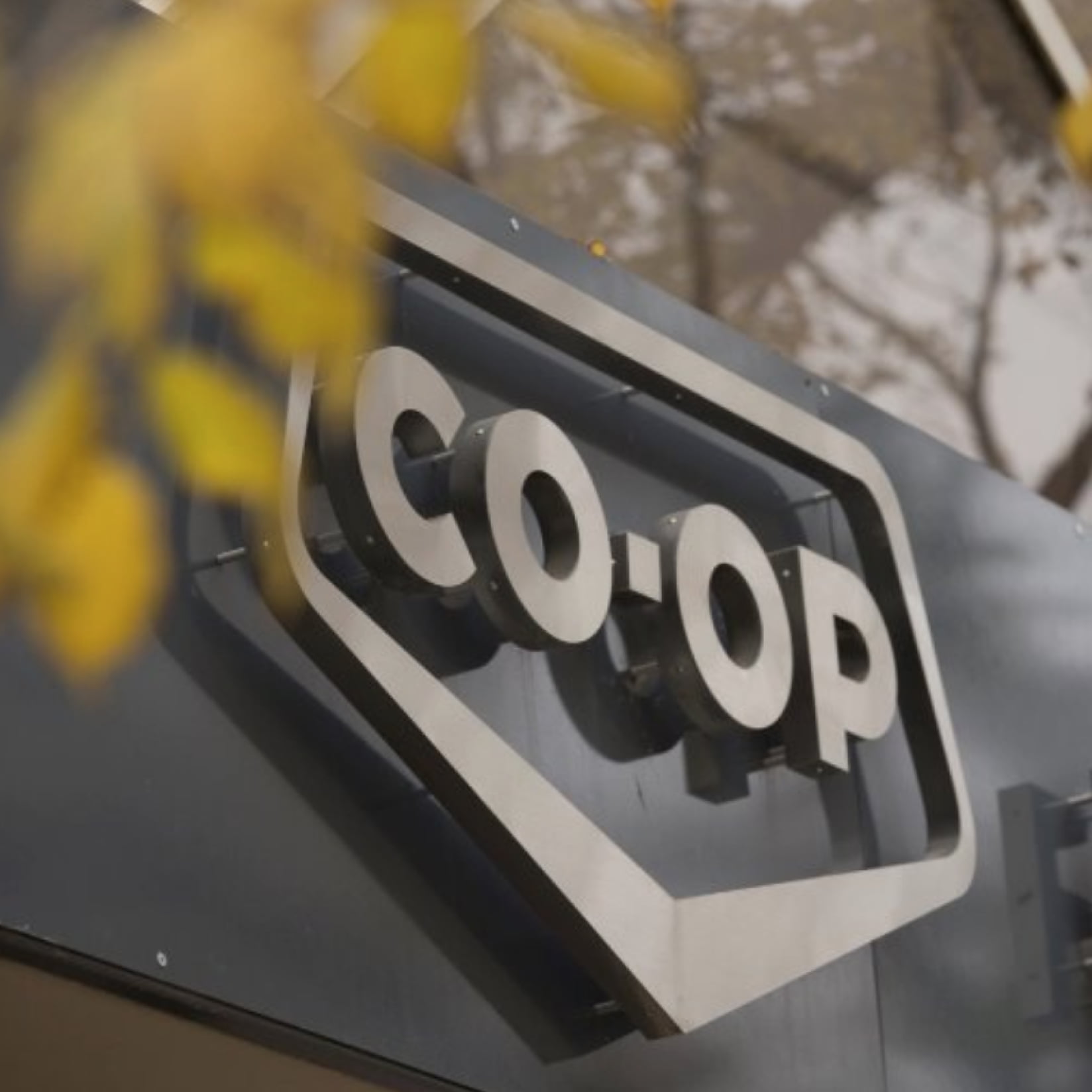 Up-close shot of a Co-op sign.