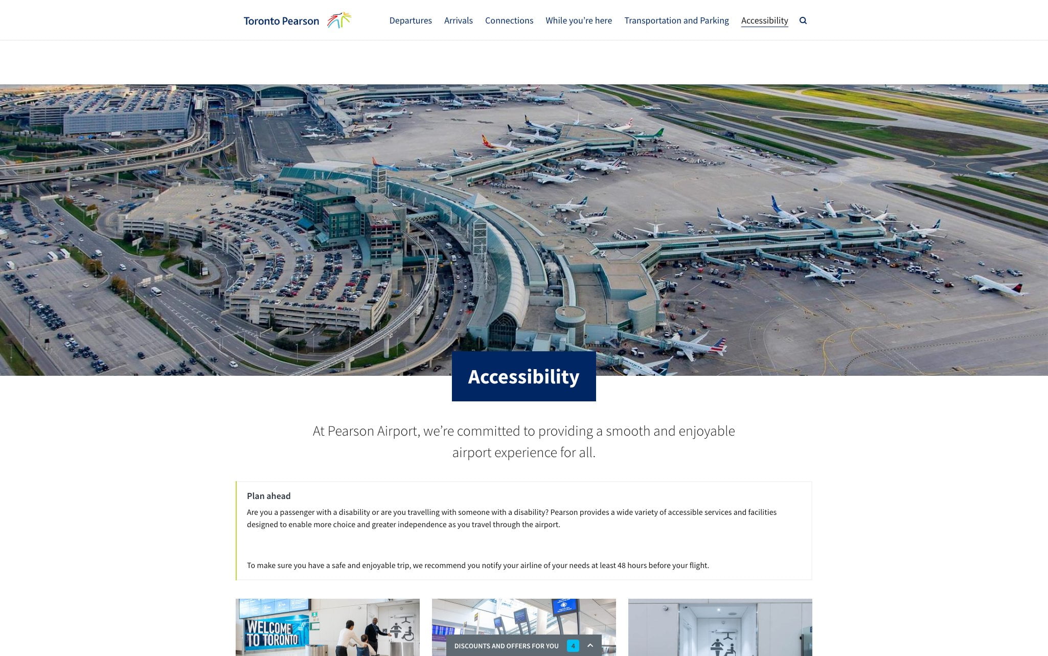 A screenshot of the accessibility landing page on TorontoPearson.com on a desktop-sized viewport.