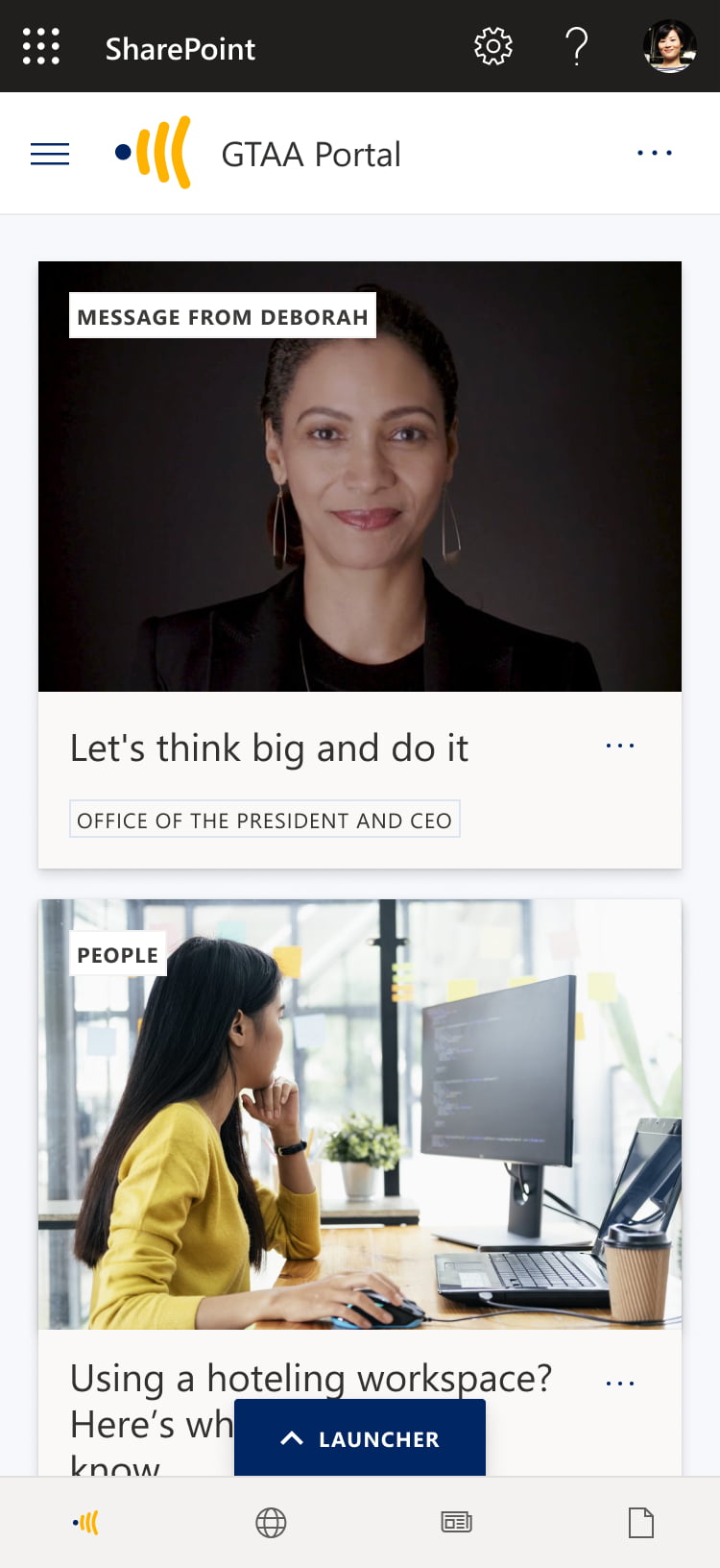 Screenshot from GTAA's intranet, built on GO.