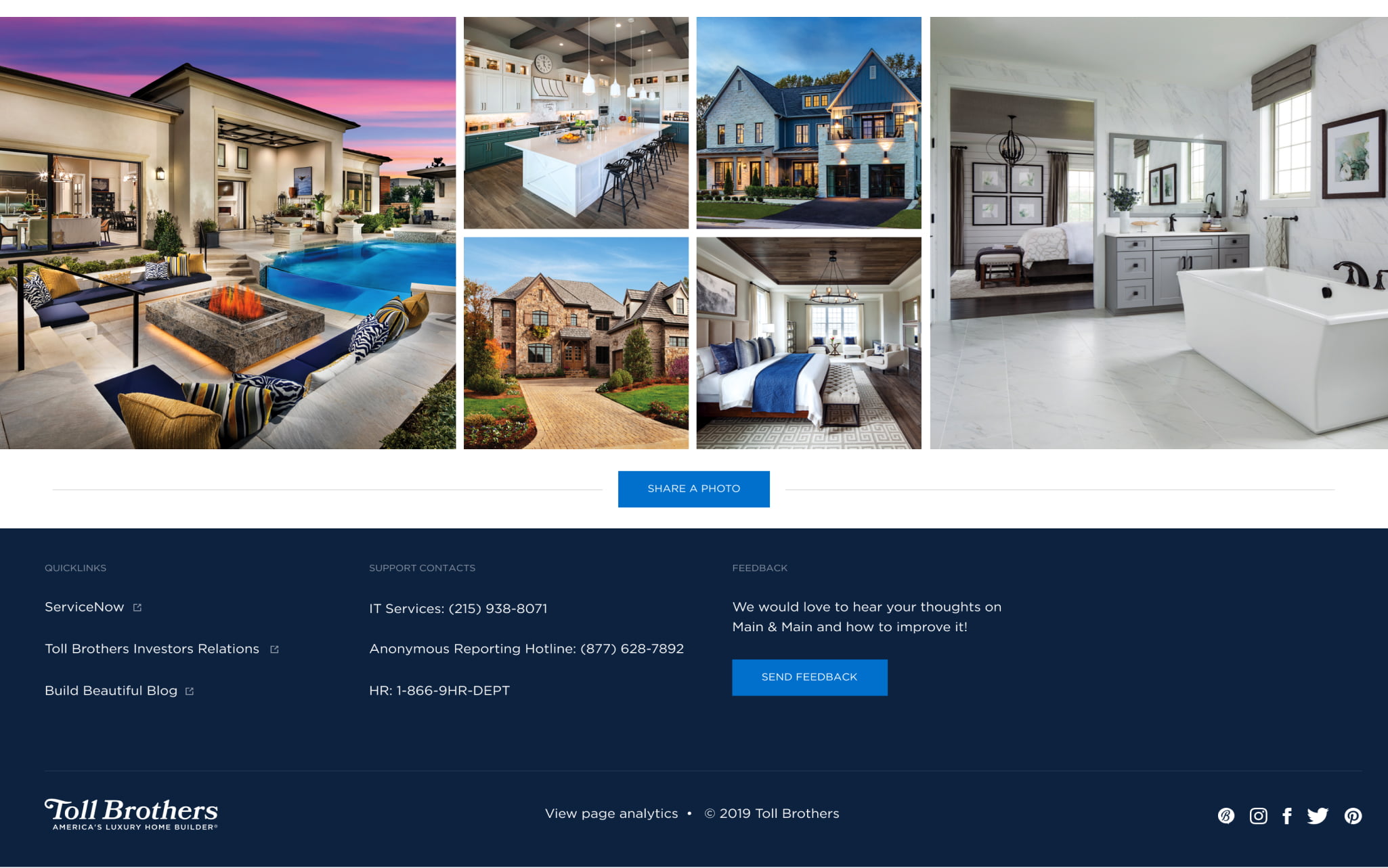 Mock-up of the home page from Toll Brother's intranet.