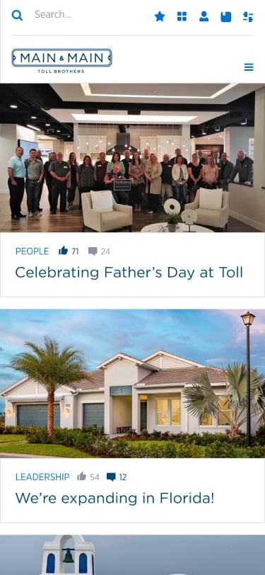 Mock-up of the home page from Toll Brother's intranet on mobile.